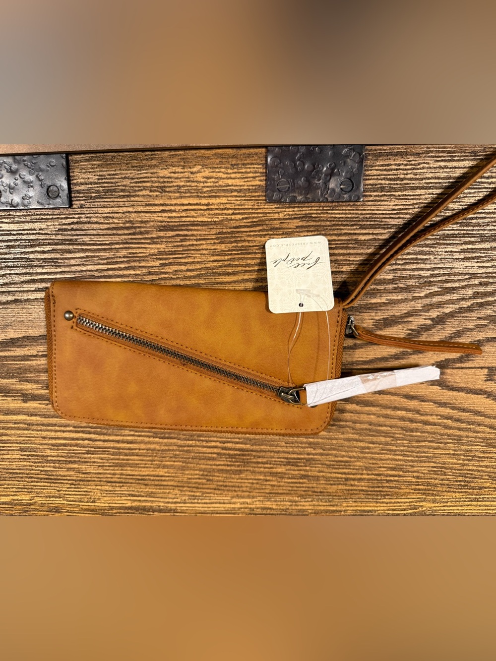 A45 Free People Tan Diagonal-Zip Wristlet